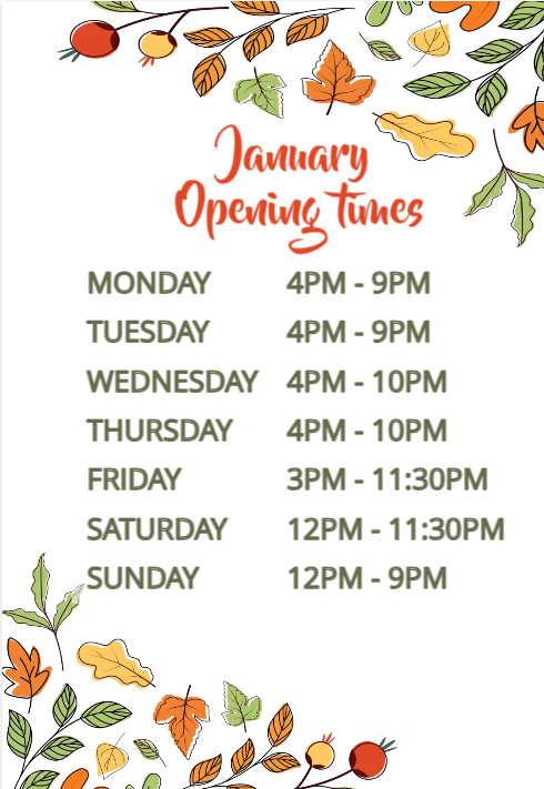 January Opening Times