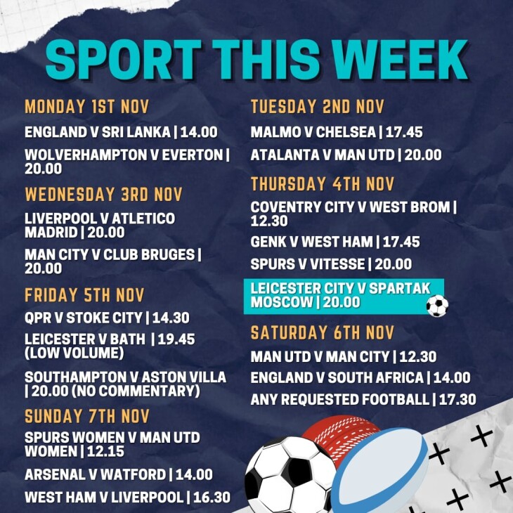 This weeks live sport