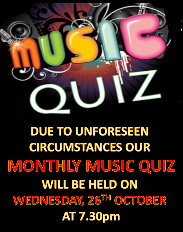 MUSIC QUIZ THIS WEDNESDAY AT 7.30pm