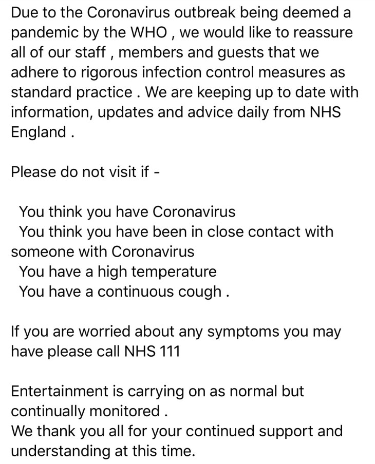 Coronavirus - advice 14/3/2020