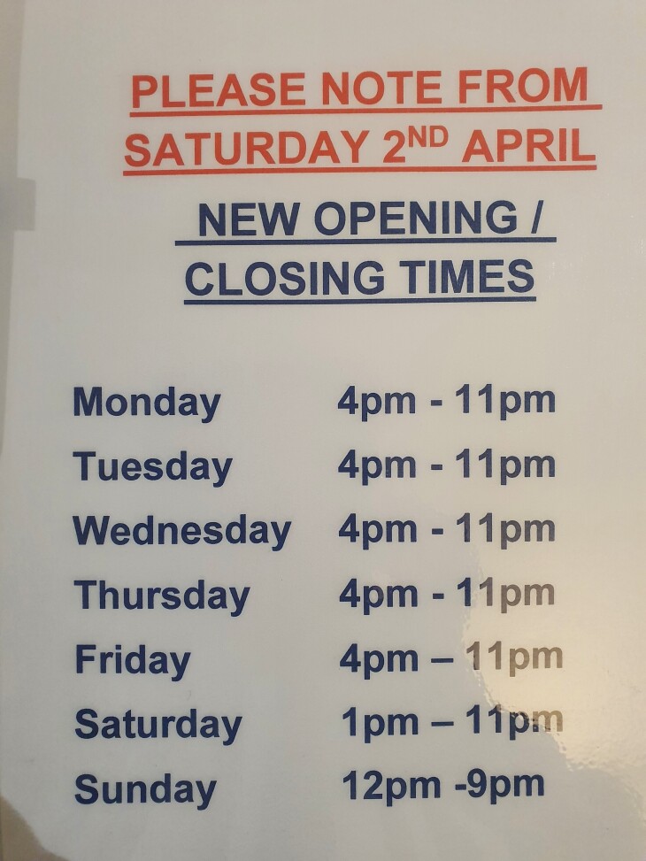 New opening/closing times