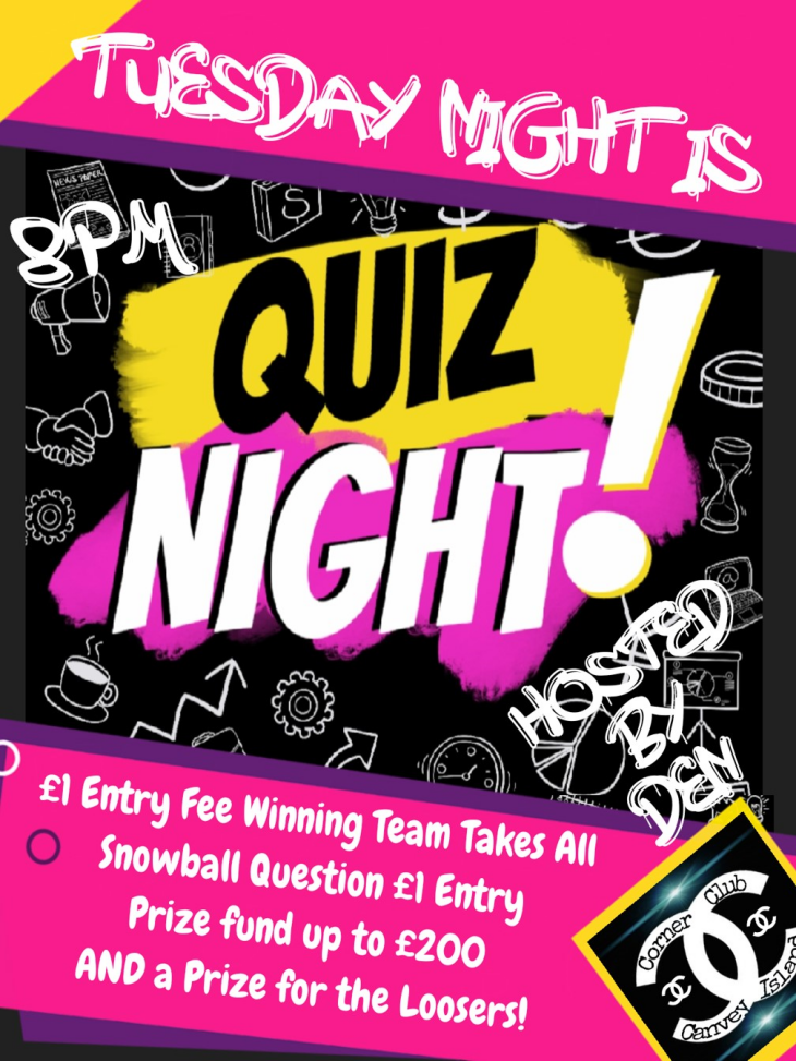 TUESDAY QUIZ NIGHT FROM 8pm