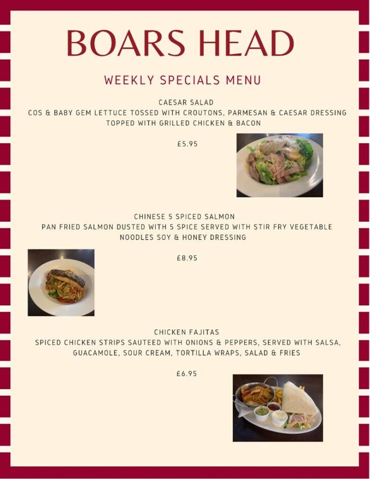 Weekly Specials at the Boars Head