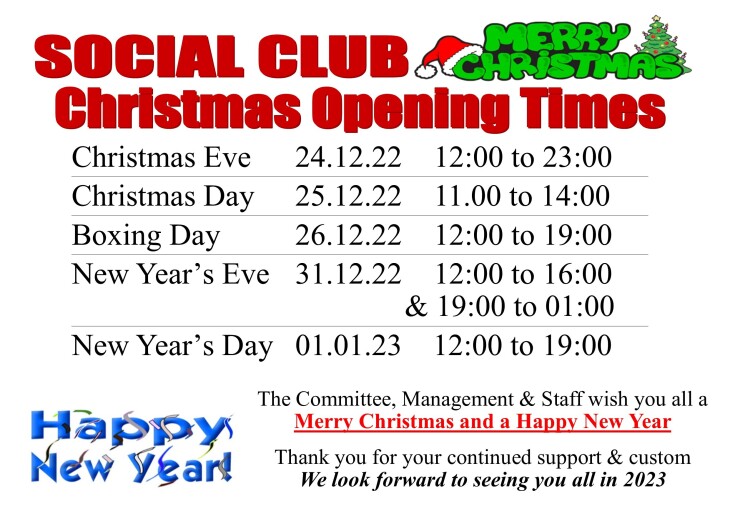 Christmas & NY Opening Times