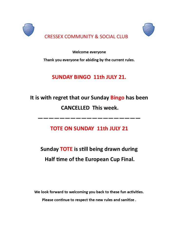 Sunday Bingo cancellation