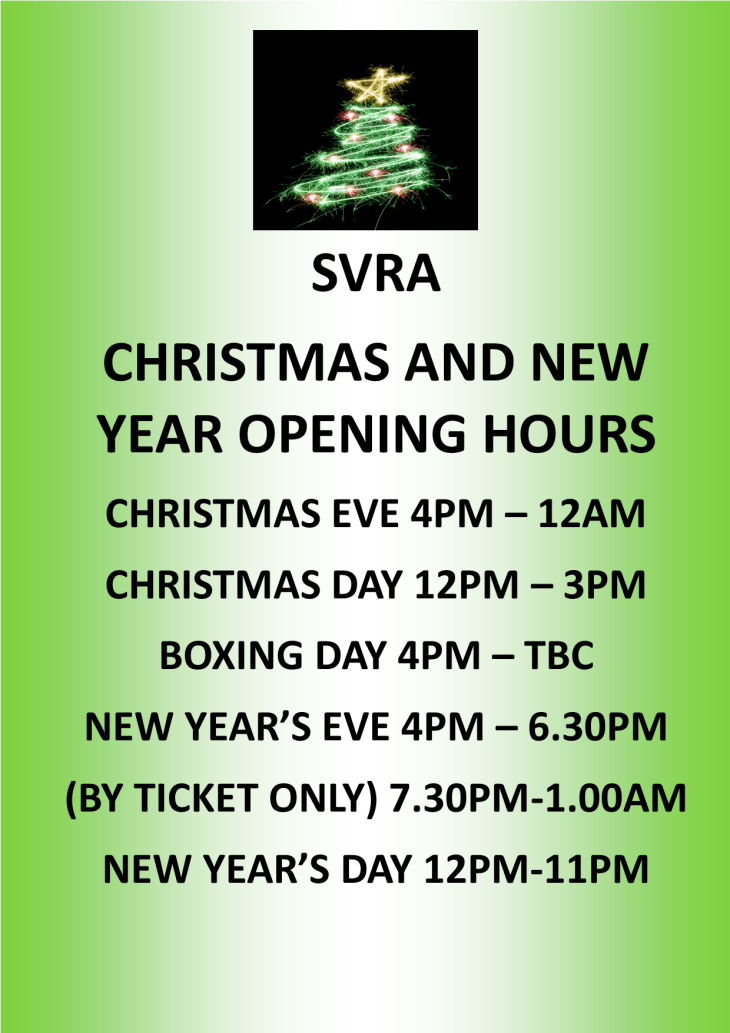 SVRA XMAS AND NEW YEAR OPENING HOURS
