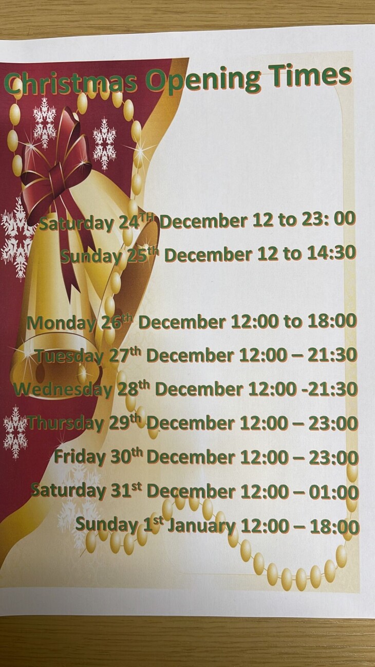 Christmas & New Year Opening times