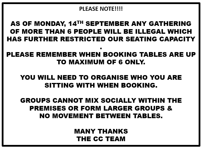 PLEASE NOTE TABLE RESERVATIONS