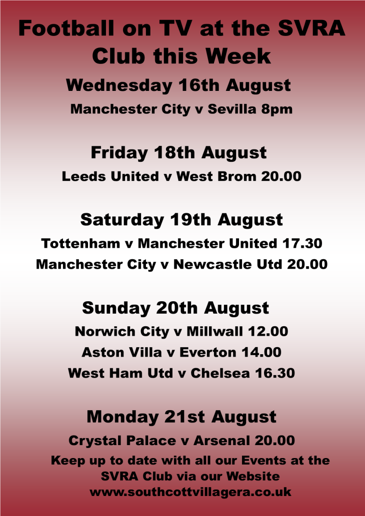 Live Football Showing at the SVRA Club