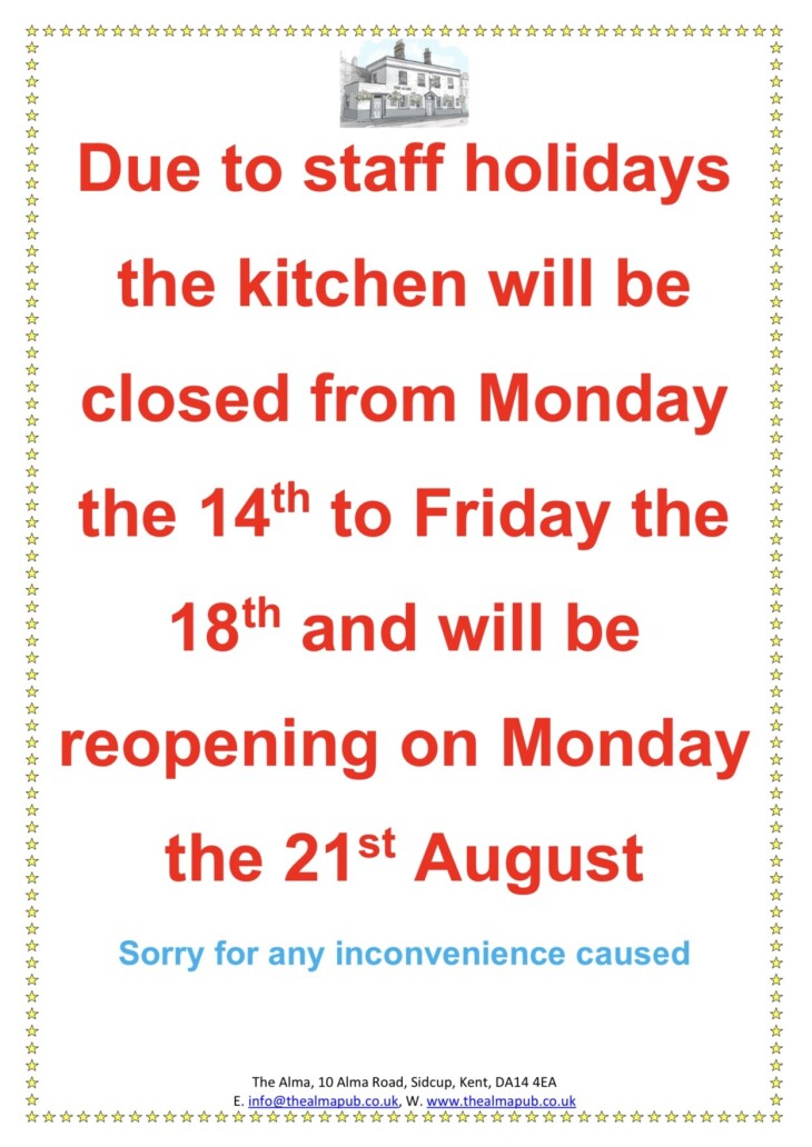 Kitchen closed this week