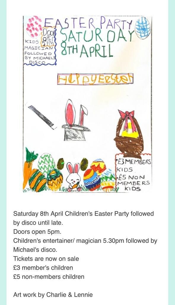 Easter party Saturday 8th April