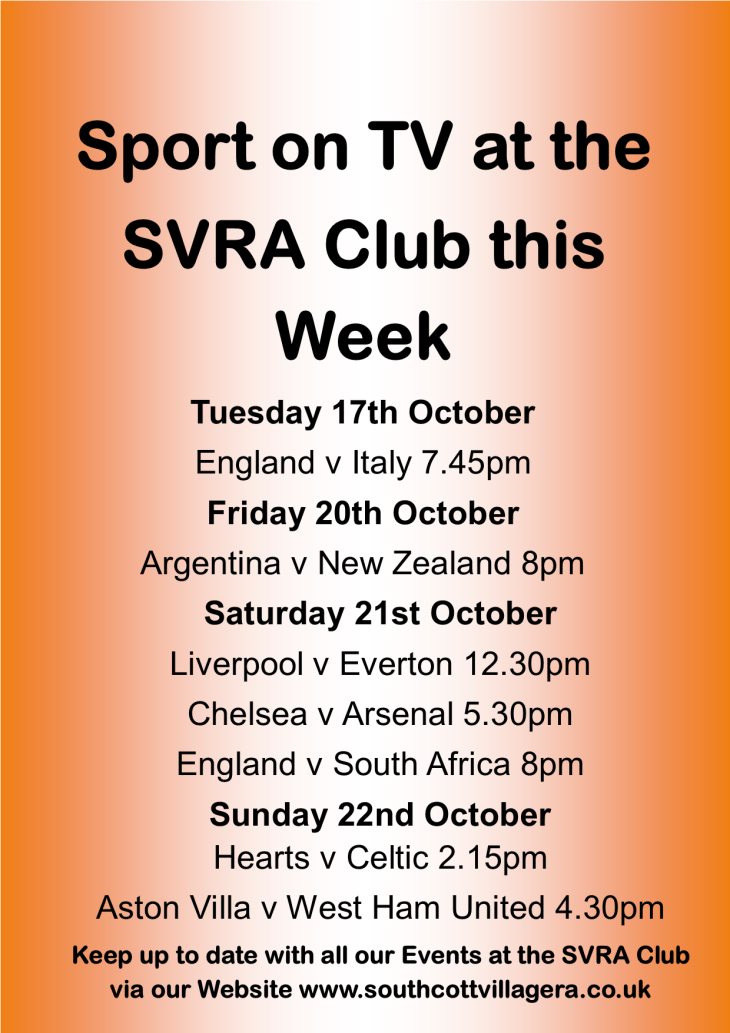 Live Sport Showing at the SVRA Club