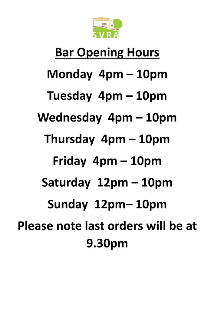 Updated Bar Opening Times