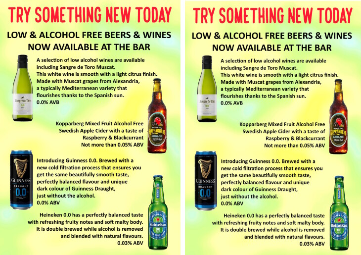 Low / Non Alcohol Drinks now available