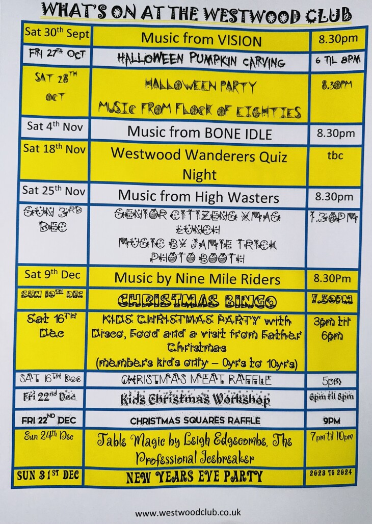 What’s On at The Westwood Club