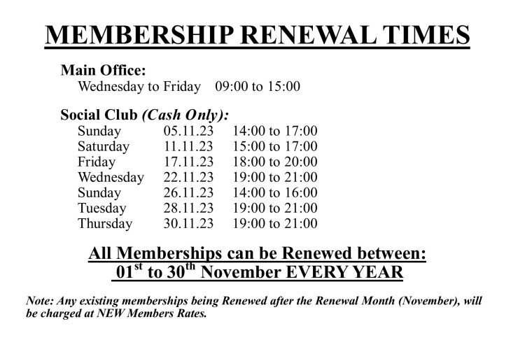 Membership Renewals - Days & Times