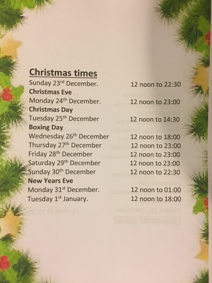 Christmas 2018 opening times