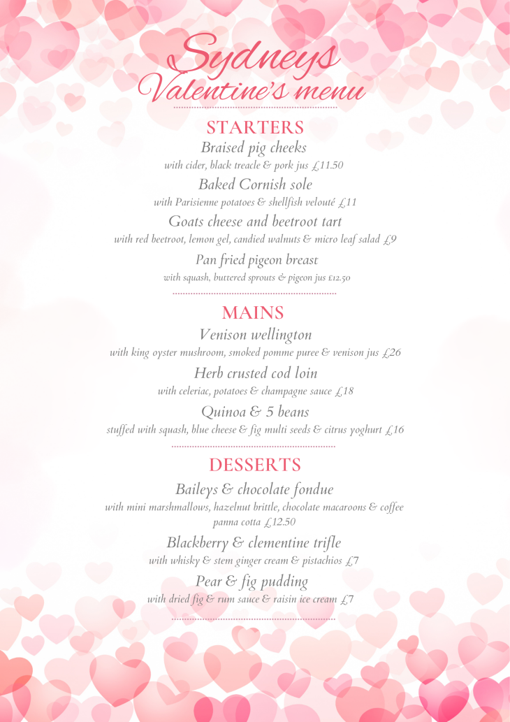 Valentine’s Day menu