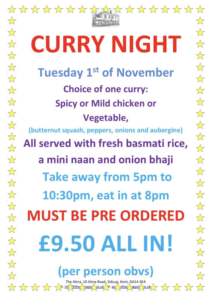 Curry night Tuesday! Get your order in
