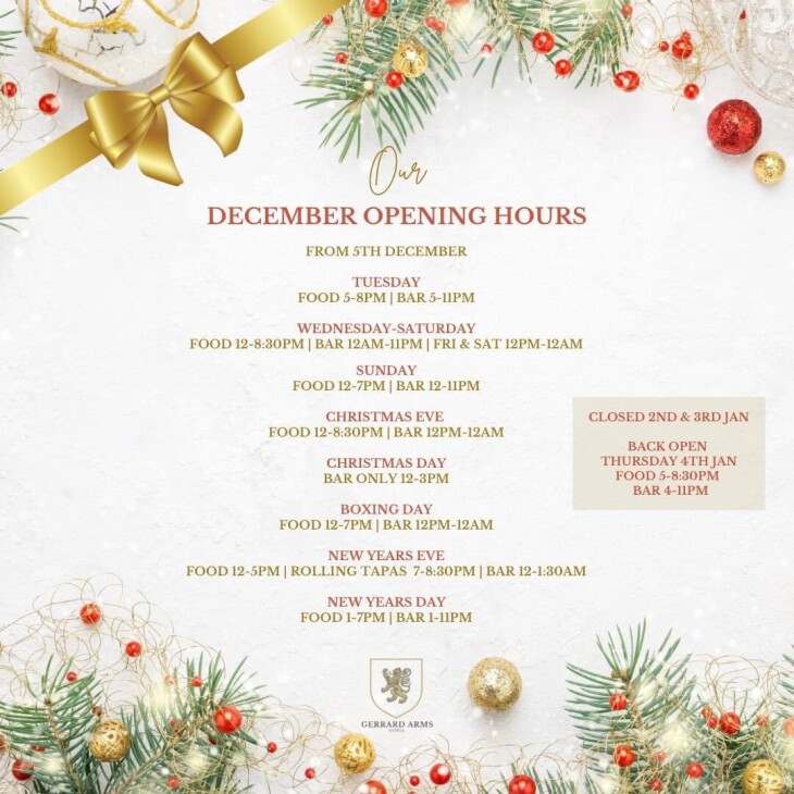 Christmas & New Year opening hours
