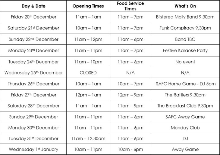 Christmas Opening Times!