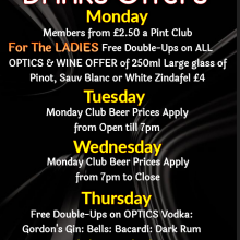 WEEKLY DRINKS OFFERS