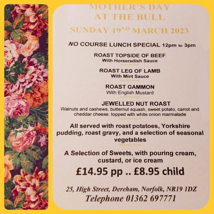 MOTHERS DAY MENU!